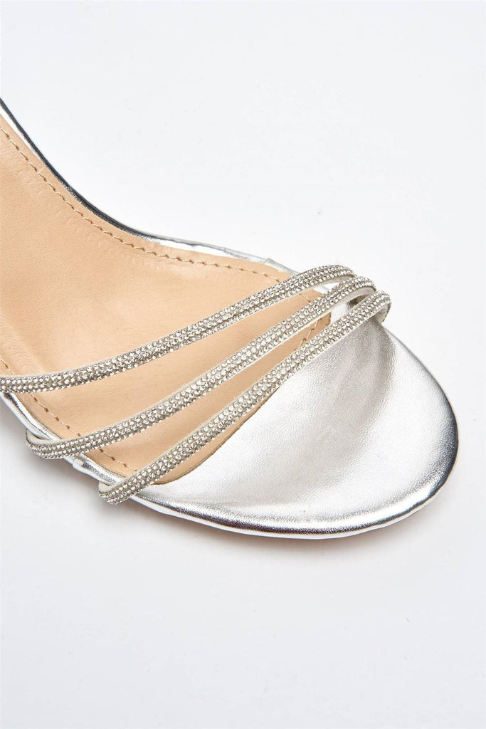 Roma Diamante Detailed Strap Block Heels in Silver Heels Miss Diva 