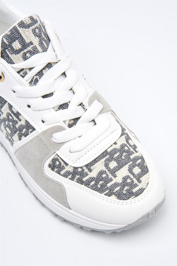 Mi Amor D-Logo Lace Up Trainer in Grey Trainers Miss Diva 
