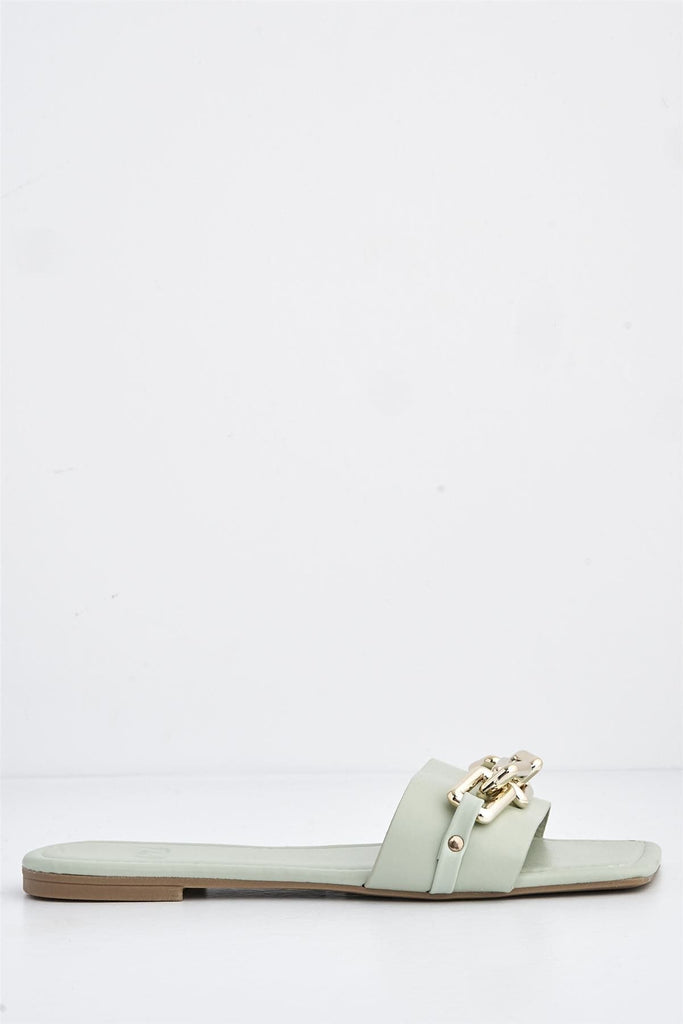 Harlow Statement Chain Flat Sandal in Mint Flats Miss Diva 