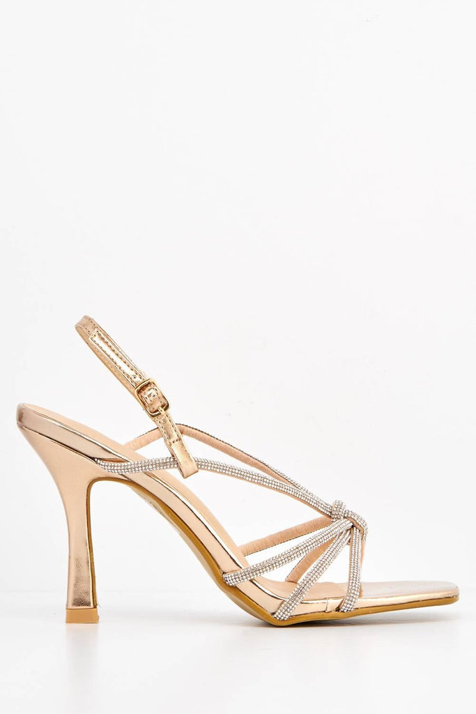 Elliana Diamante Embellished Heeled Sandals in Champagne Heels Miss Diva 