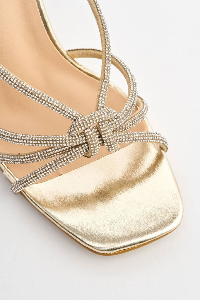 Elliana Diamante Embellished Heeled Sandals in Gold Heels Miss Diva 