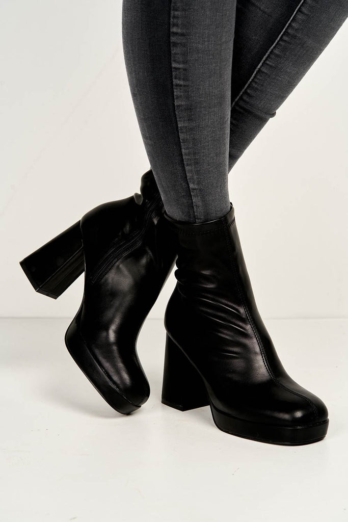Katherine Platform Block Heel Ankle Boots in Black Boots Miss Diva 