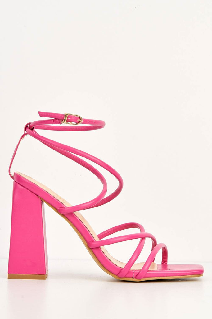 Chania Thick Strappy Block Heel Sandal in Fuchsia Heels Miss Diva 