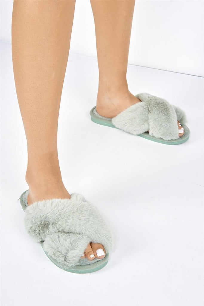 Zhuzh Fluffy Knot Slider in Mint Flats Miss Diva 