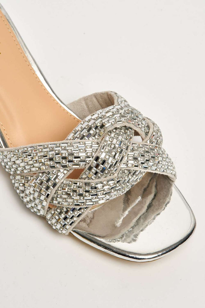 Dana Plaited Gemstone Band Block Heel Mule in Silver Heels Miss Diva 