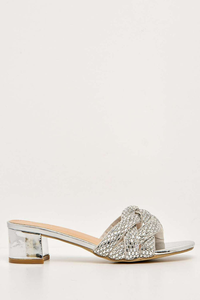 Dana Plaited Gemstone Band Block Heel Mule in Silver Heels Miss Diva 