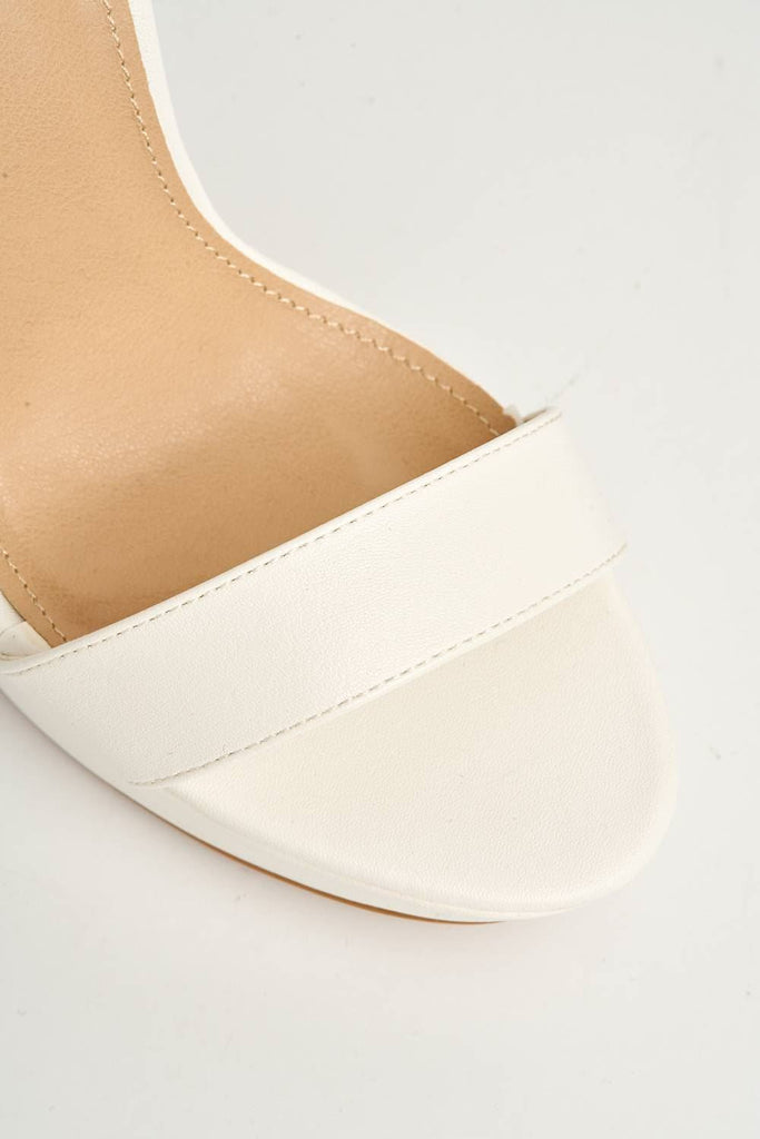 Azaria Ankle Strap Block Heel Platform Heeled Sandals in White PU Heels Miss Diva 