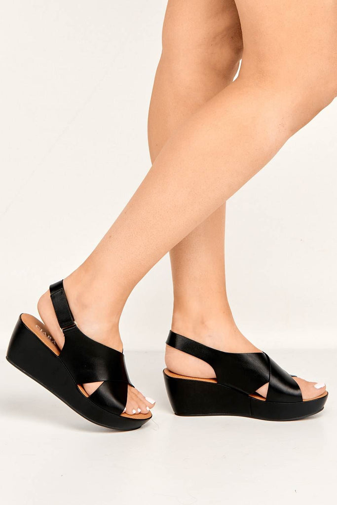 Klara Criss-Cross Straps Wedge Sandals in Black Heels Miss Diva 