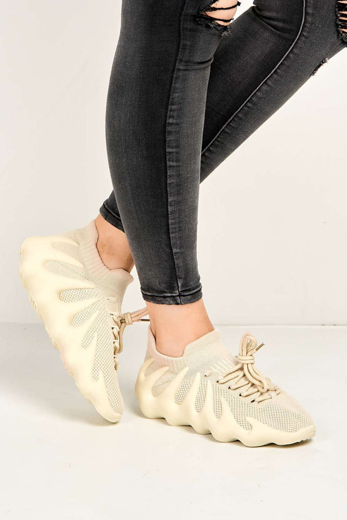 Desirae Structured Sole Lace-up Trainers in Bone Trainers Miss Diva 