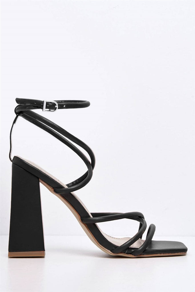 Chania Thick Strappy Block Heel Sandal in Black Heels Miss Diva 