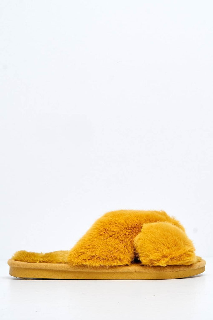 Zhuzh Fluffy Knot Slider in Mustard Flats Miss Diva 