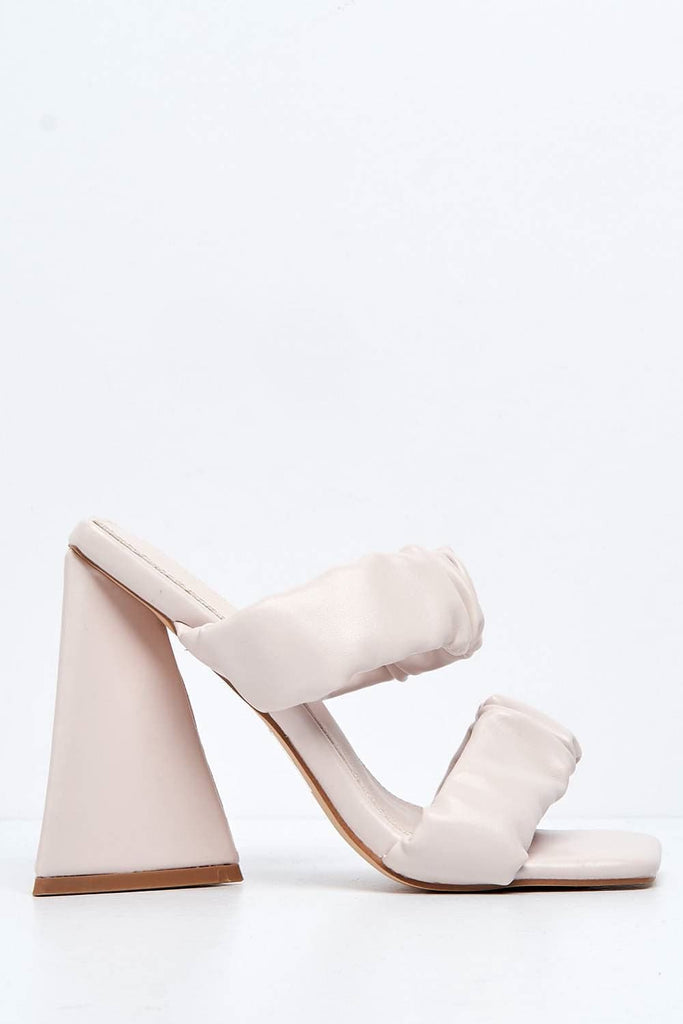 Lamego 2 Ruched Band Triangle Heel Mule in Beige Heels Miss Diva 