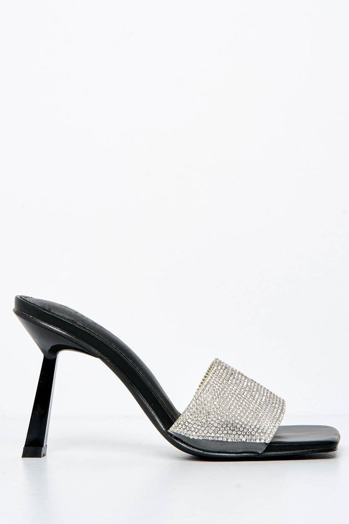 Porto Diamante Band Slanted Heel Mule in Black Heels Miss Diva 