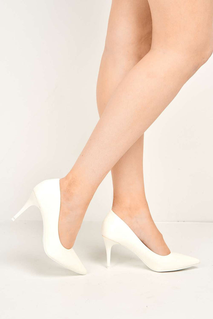 Ingrid Pointed Toe Court Heels in White Patent Heels Miss Diva 