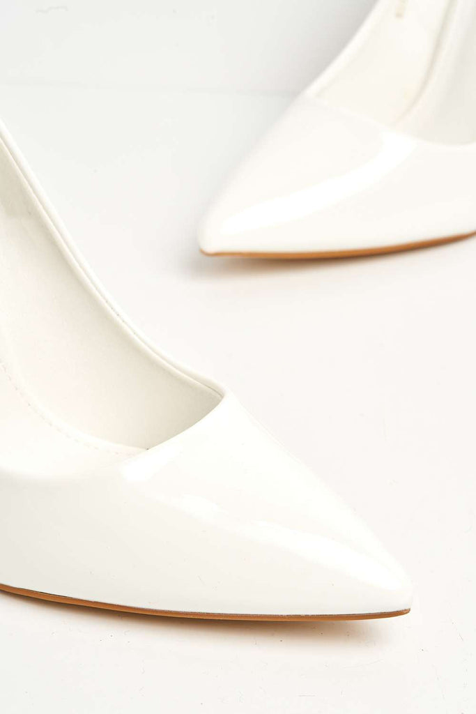 Gina Spool Heel Court Shoes in White Patent Heels Miss Diva 