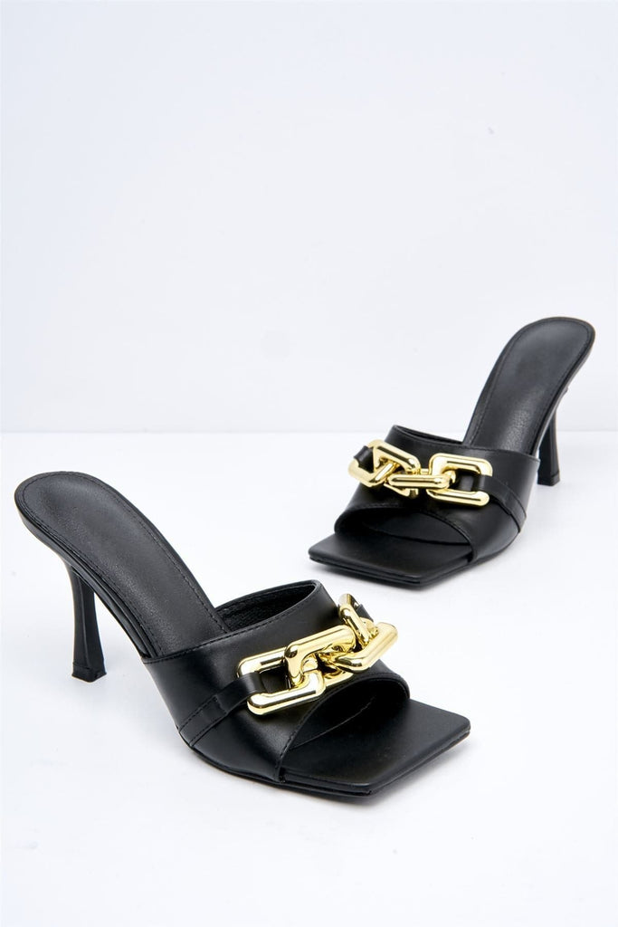 Viola Square-toe Mule with Chain Detail in White Heels Miss Diva 