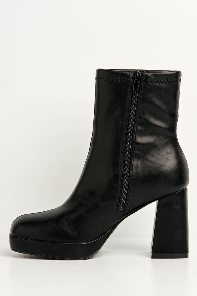 Katherine Platform Block Heel Ankle Boots in Black Boots Miss Diva 