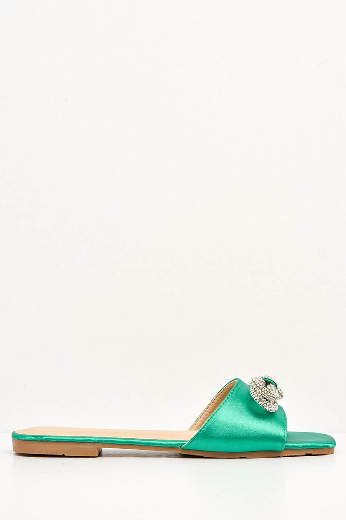 Bailey Diamante Bow Detail Band Slider in Green Flats Miss Diva 