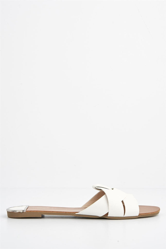 Genesis Faux Leather Flat Sandal in White Flats Miss Diva 