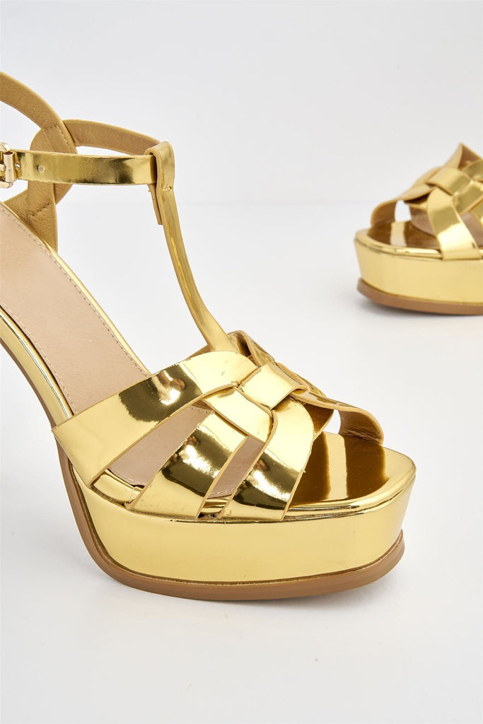 Tani High Platform T-Bar Sandals in Gold Heels Miss Diva 