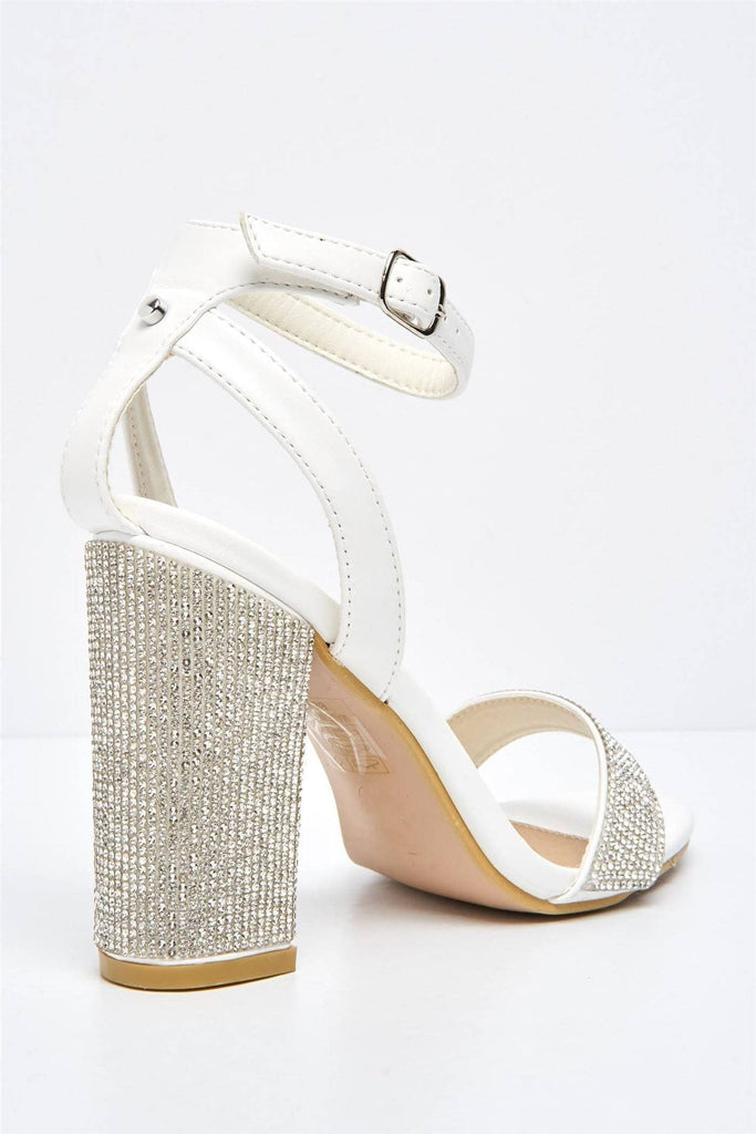 Messina Diamante Embellished Block Heels in White Heels Miss Diva 