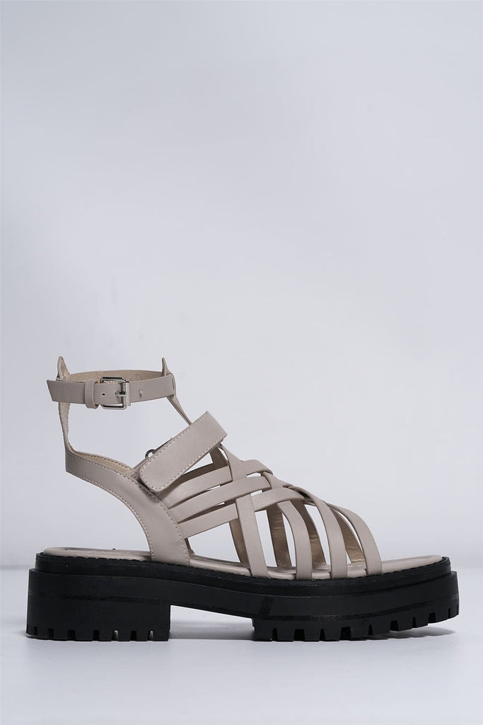 Tai Gladiator Lattice Style Sandal in Beige Sandals Miss Diva 