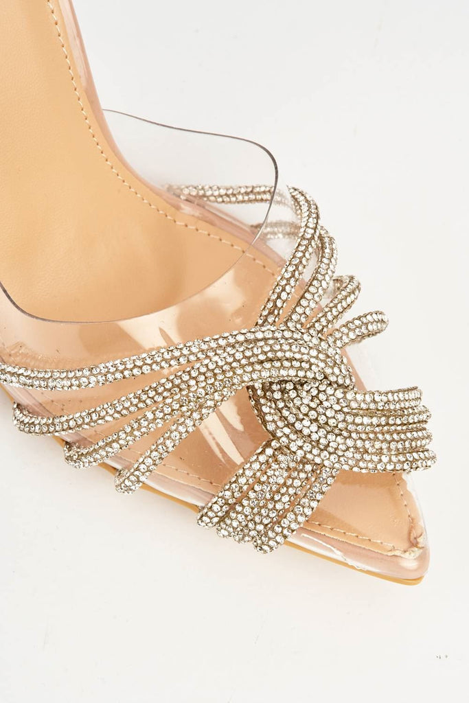 Princezza Diamante Embellished Pointed-Toe Court Shoes in Nude Heels Miss Diva 