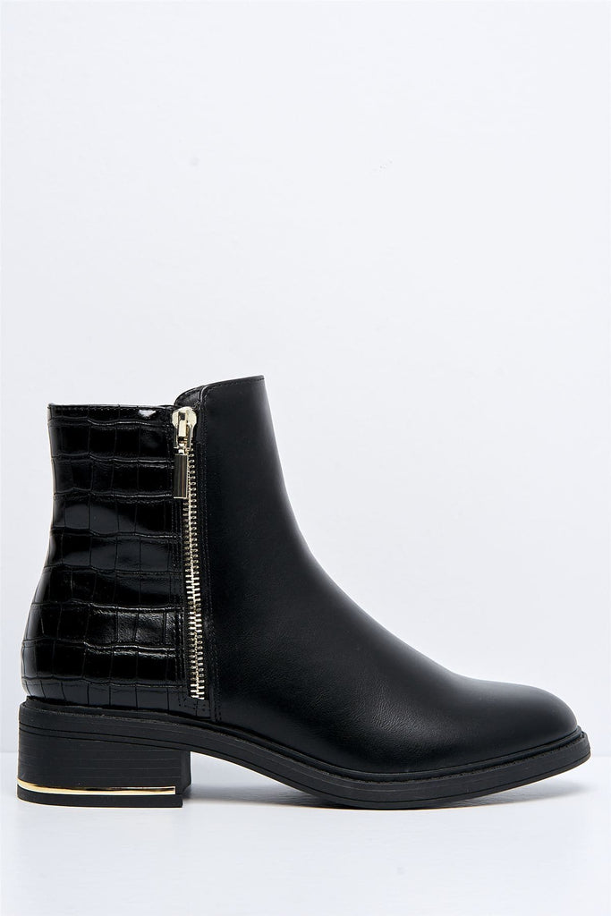 Paradise Ankle Boot with Zip Detail in Black Boots Miss Diva 