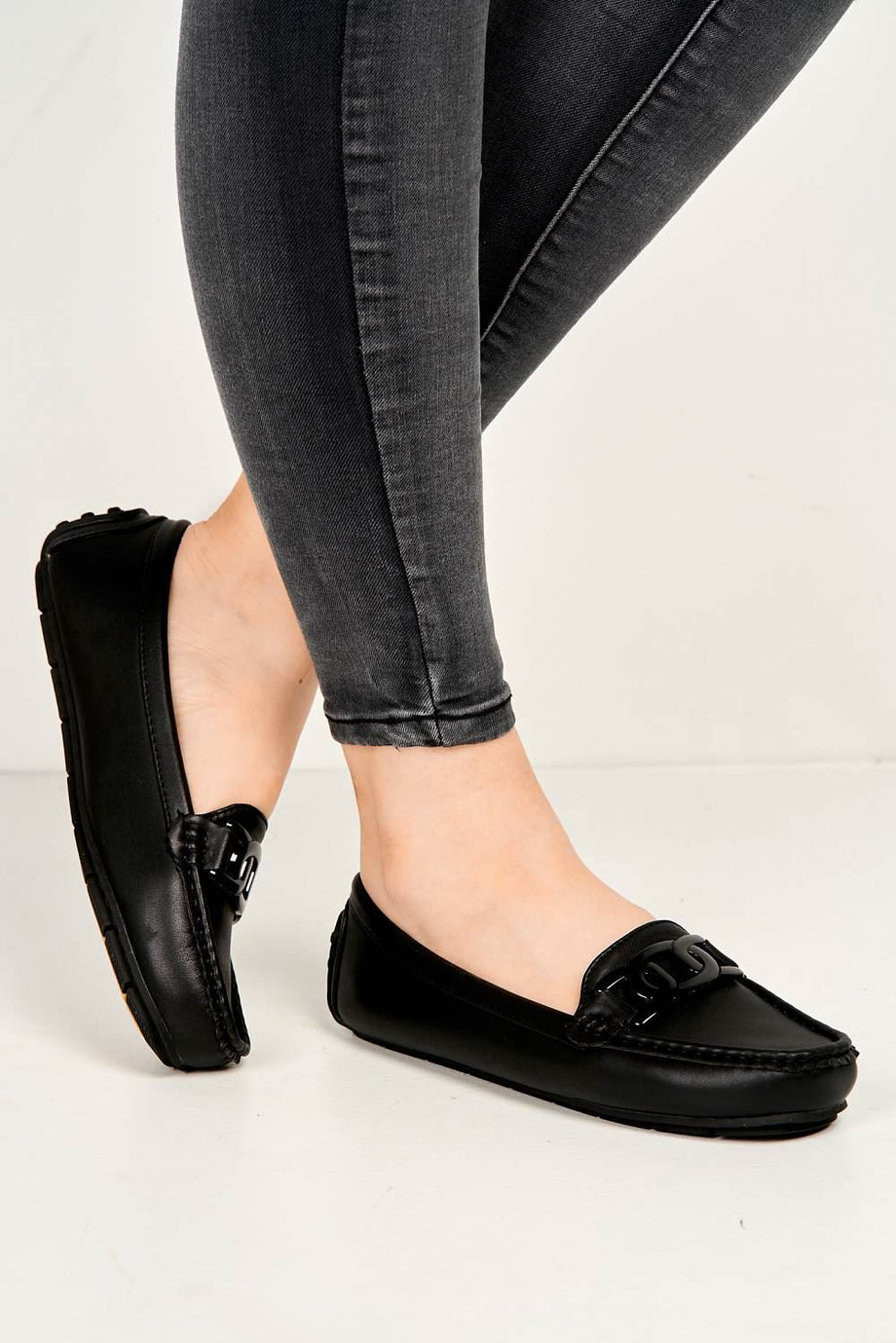 Kristin Flat Square Toe Loafers with Chain Detail in Black – Miss Diva