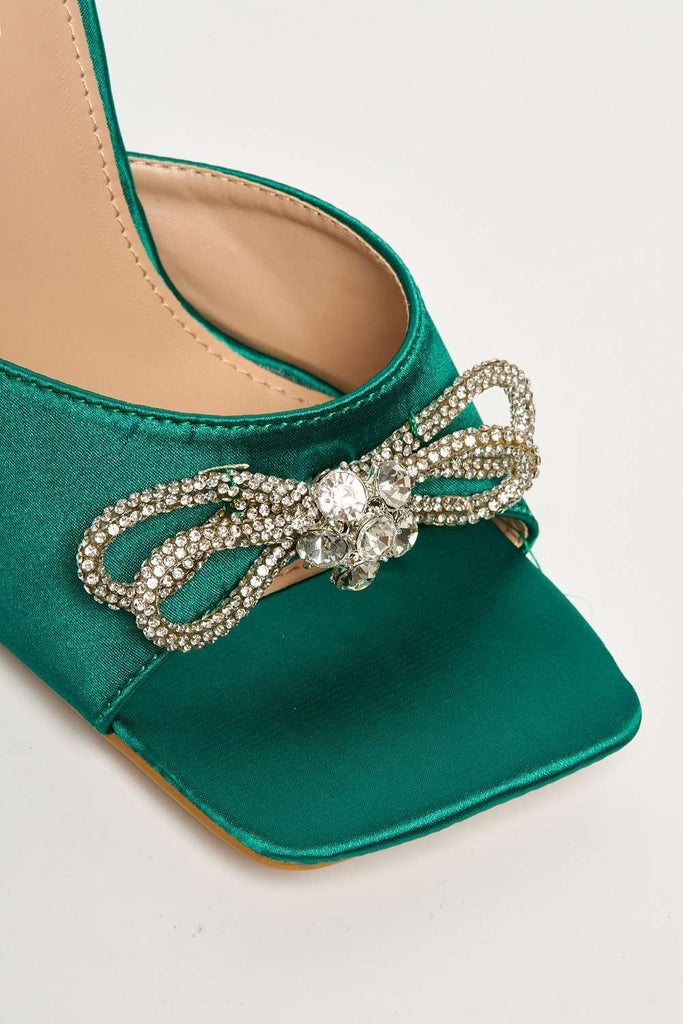 Mache Perspex Band with Diamante Bow Detail Mule in Green Heels Miss Diva 