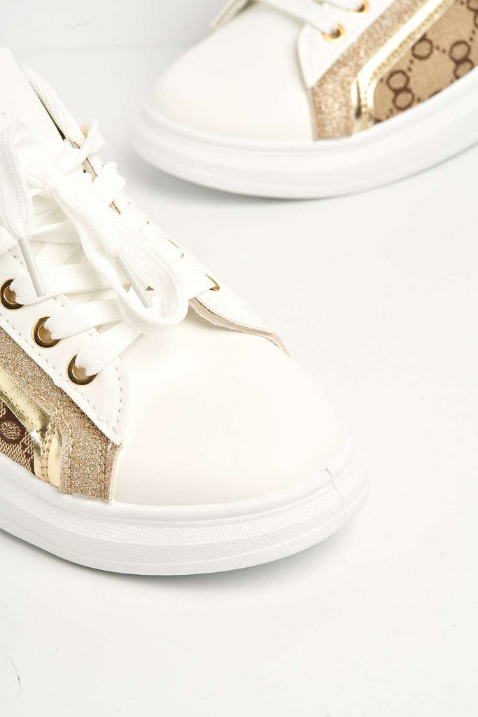 Reyna Patterned Trainers with Glitter Detail in Beige Trainers Miss Diva 