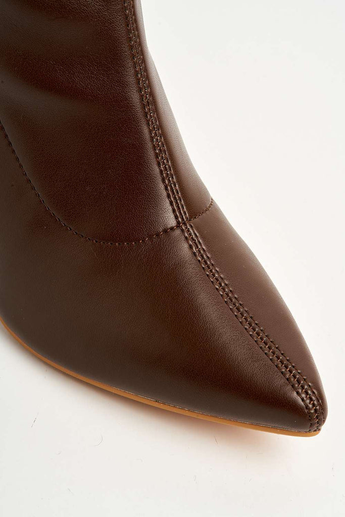 Aayat Pointed Toe Heeled Boots in Brown Boots Miss Diva 