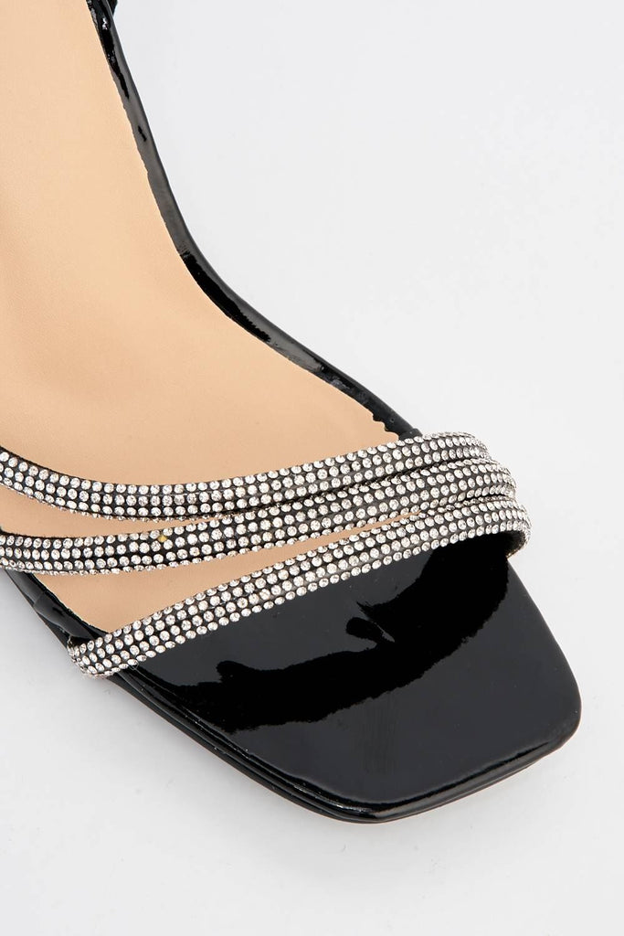 Camina Diamante Embellished 3 Strap Heeled Sandals in Black Heels Miss Diva 