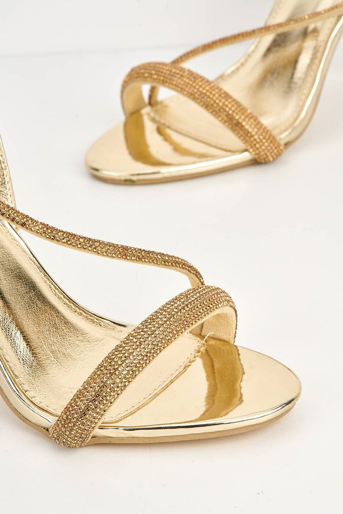 Elance Diamante Embellished Sling-Back Heeled Sandals in Gold Heels Miss Diva 