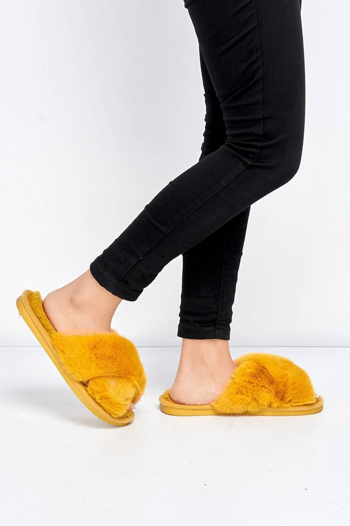 Zhuzh Fluffy Knot Slider in Mustard Flats Miss Diva Mustard 3-4 