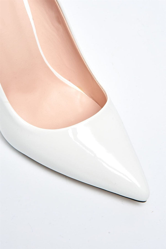 Mila High Stiletto Heel Court Shoe in White Patent Heels Miss Diva 