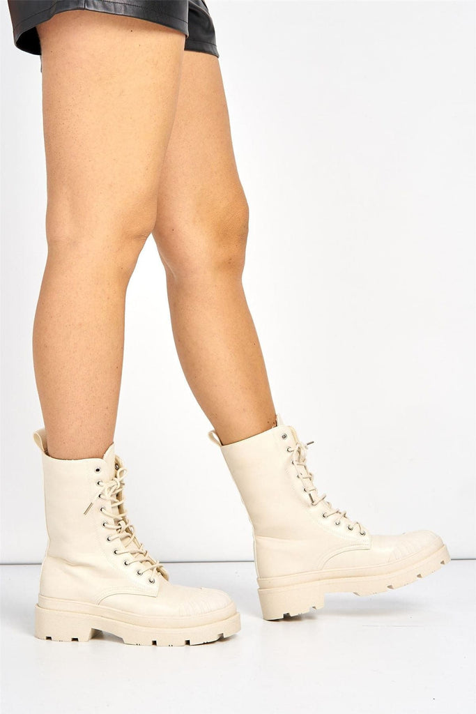 Adena Rubber Tip Lace-up Boot in Beige Boots Miss Diva 