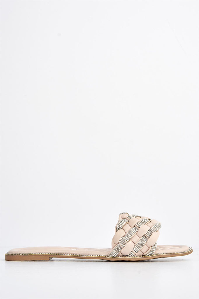 Hillary Diamante Plaited Band Slider in Nude Flats Miss Diva 