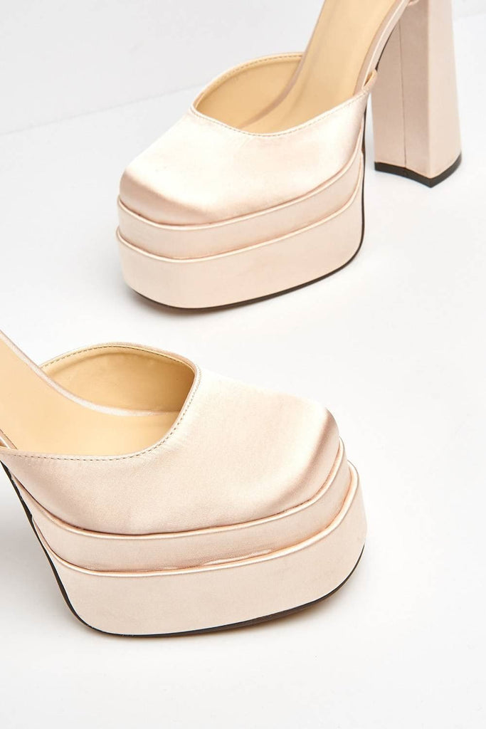 Asha Ankle Strap Platform Block Heels in Beige Heels Miss Diva 