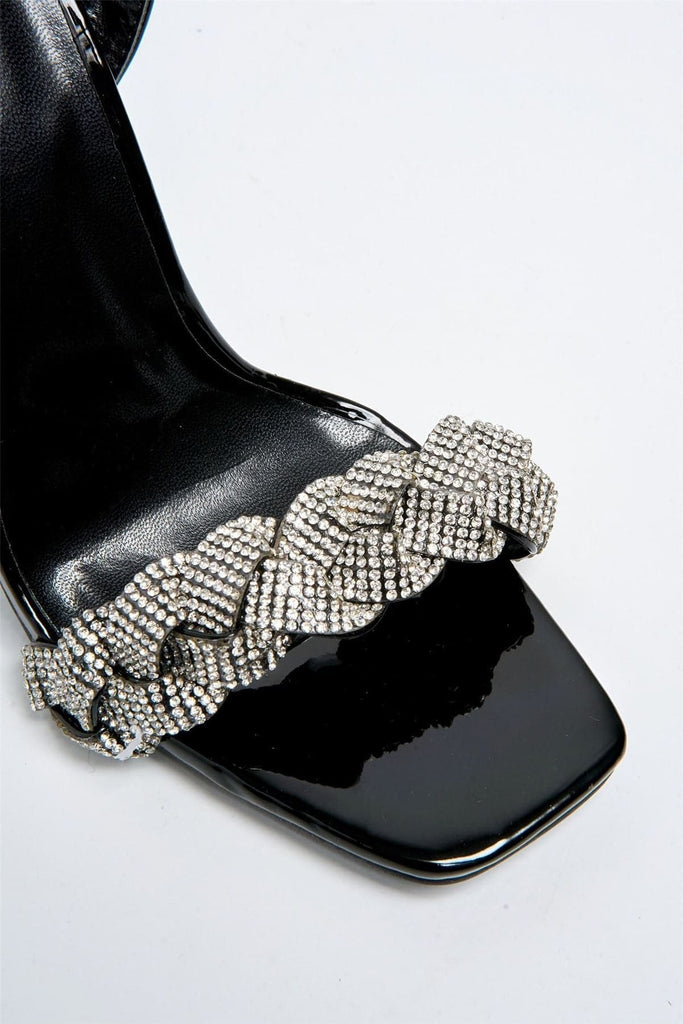 Belle Ankle Strap Heels with Diamante Band in Black Heels Miss Diva 