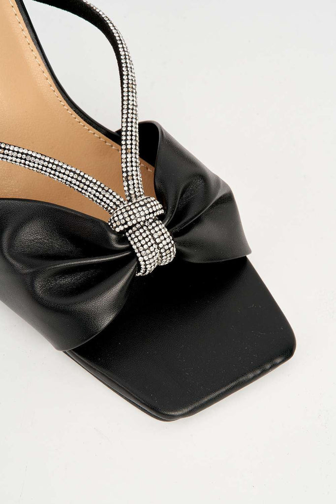 Papillio Diamante Embellished Bow Mules with Perspex Heel in Black Heels Miss Diva 