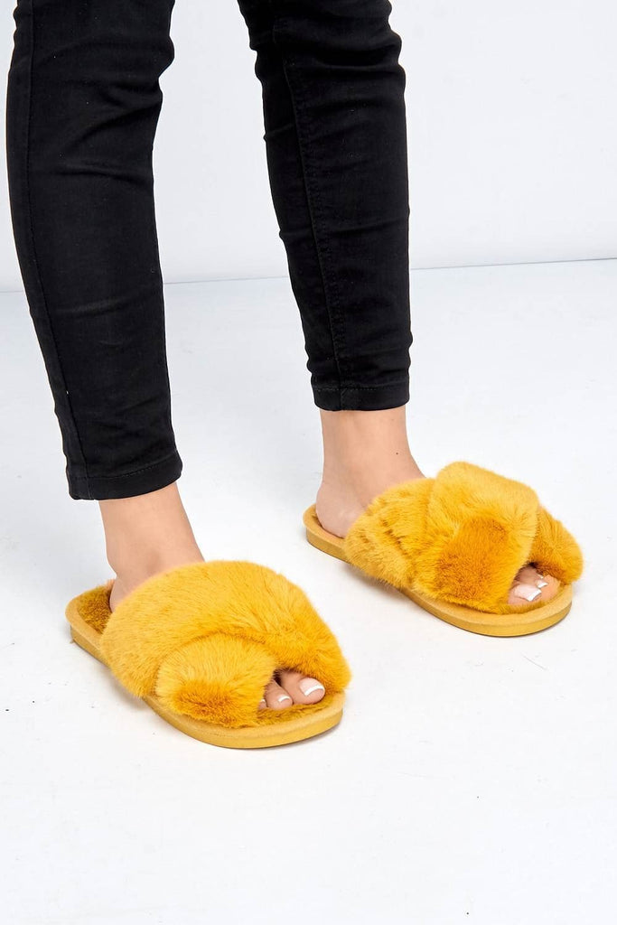 Zhuzh Fluffy Knot Slider in Mustard Flats Miss Diva 