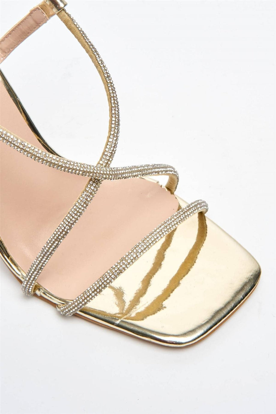 Sorrento Diamante Strap Square Toe Heel Sandal in Gold – Miss Diva
