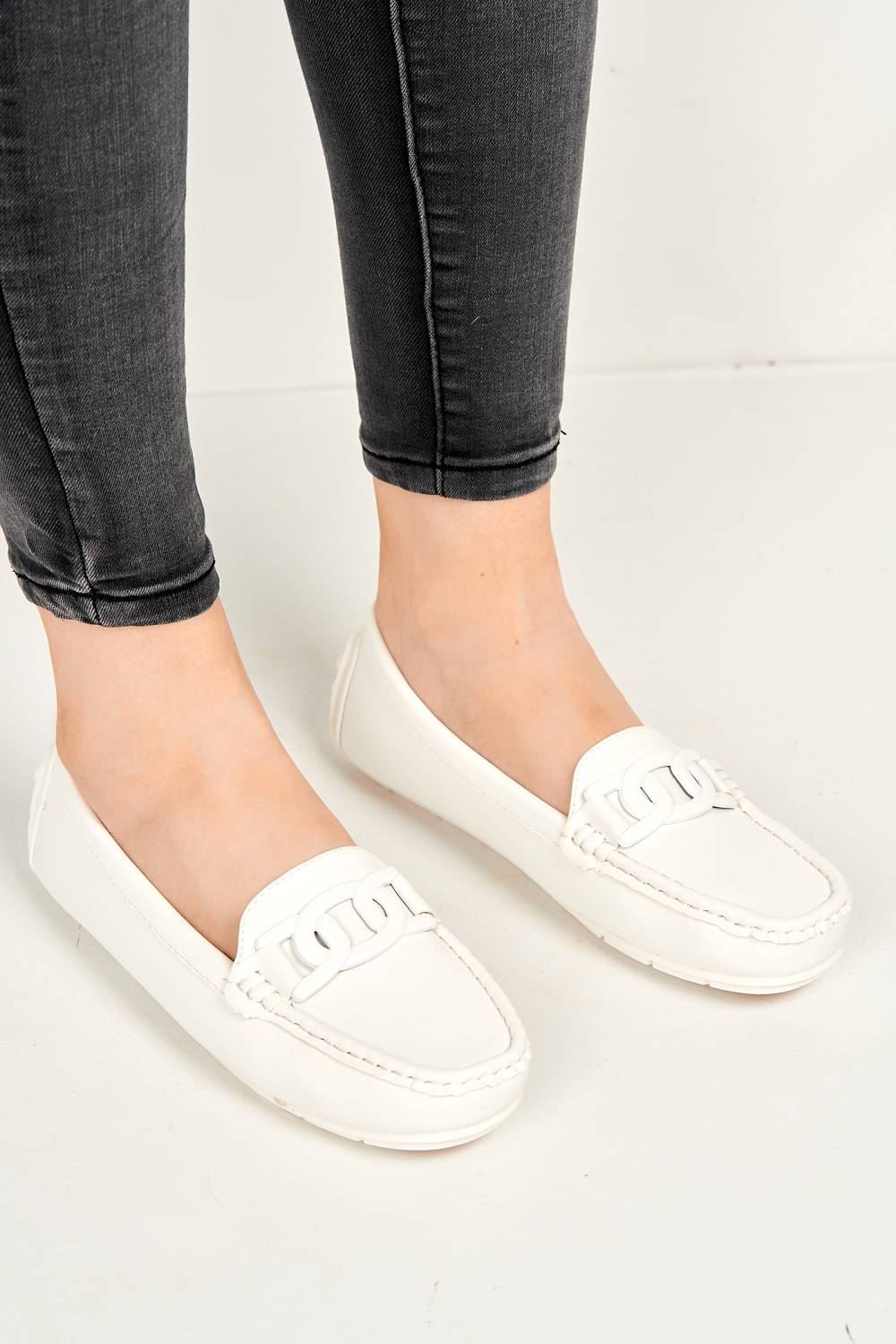 White sale flat loafers