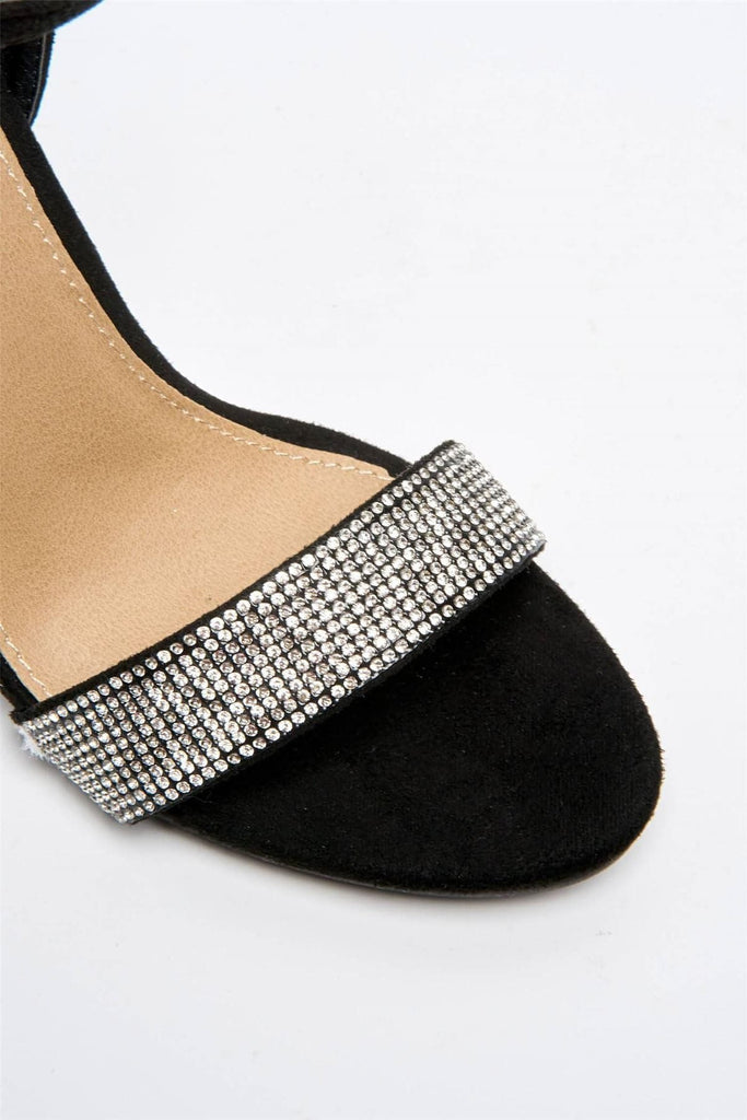 Messina Diamante Embellished Block Heels in Black Heels Miss Diva 