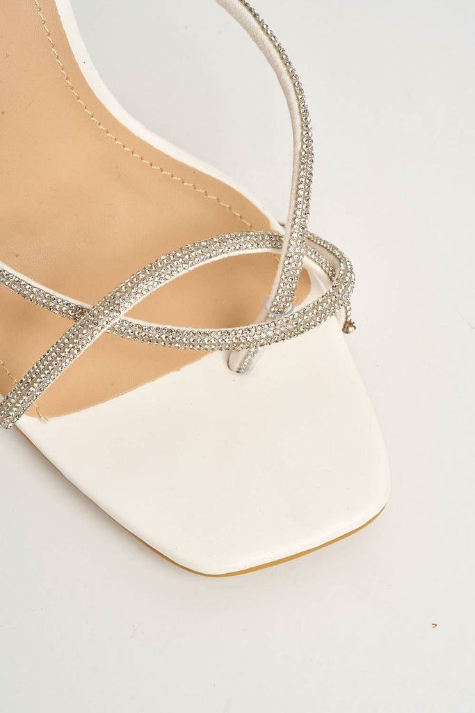 Balfi Diamante Toe Ring Lace-up Straps Heels in White Heels Miss Diva 