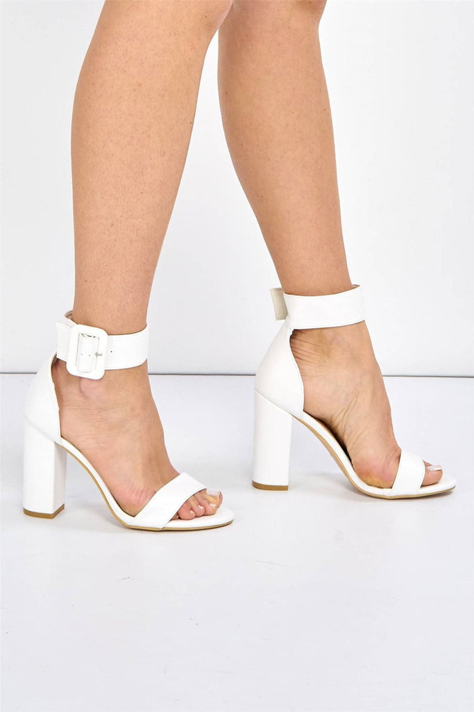 Como Ankle-strap Block Heels in White Heels Miss Diva 