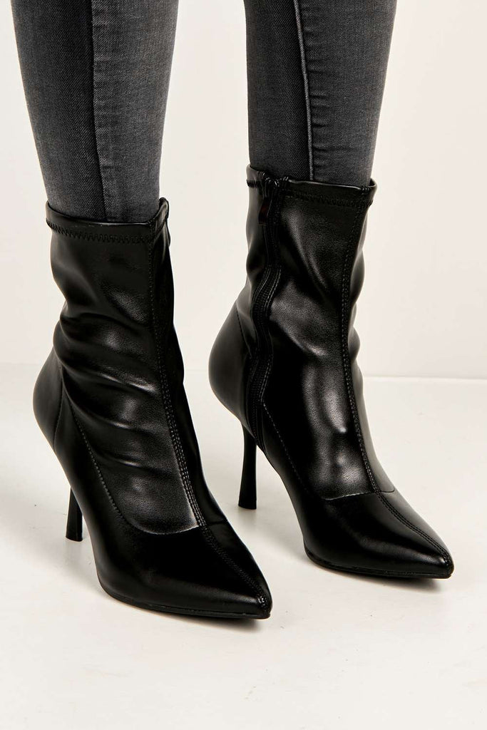 Aayat Pointed Toe Heeled Boots in Black Boots Miss Diva 