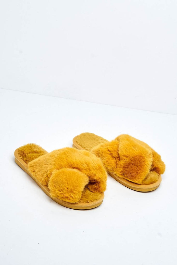 Zhuzh Fluffy Knot Slider in Mustard Flats Miss Diva 