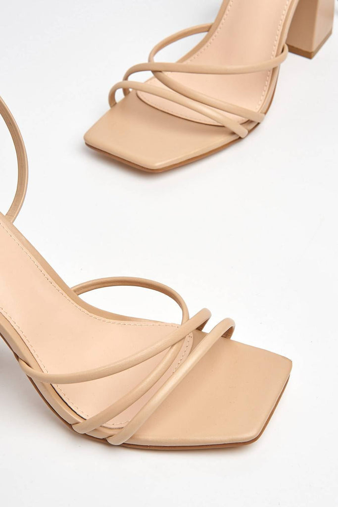 Chania Thick Strappy Block Heel Sandal in Nude Heels Miss Diva 